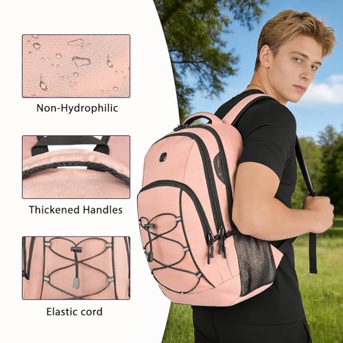 Goloni Laptop Backpack for Men Women, 17 Inch Travel Backpack with USB Charging Port, Water Resistant Lightweight Backpack with Compartments, 30L Casual Daypack,Pink - color: Pink