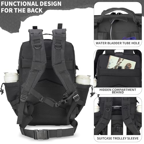 55L Tactical Backpack Heavy Duty Military Rucksack Molle Backpack 3 Day Assault Pack for Work Outdoors - color: Black