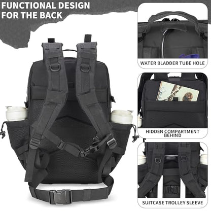 55L Tactical Backpack Heavy Duty Military Rucksack Molle Backpack 3 Day Assault Pack for Work Outdoors - color: Black