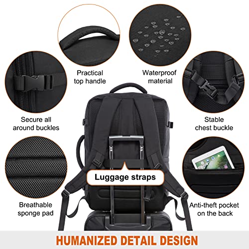 LOVEVOOK Carry on Backpack, 40L Travel Backpack for Women Men Airline Approved, Expandable Large Suitcase Backpacks With 4 Packing Cubes, Aer Travel Pack 3, Water Resistant Weekender Bag - color: All Black, size: Large