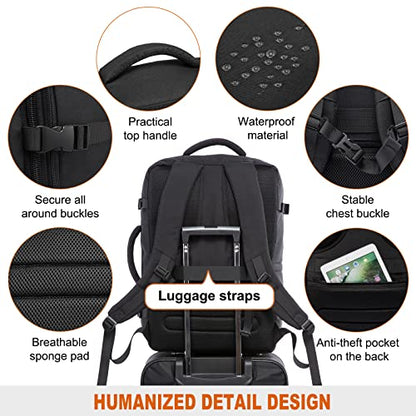 LOVEVOOK Carry on Backpack, 45L Large Travel Backpack for Women Men Airline Approved, Expandable Large Suitcase Backpacks With 4 Packing Cubes, Aer Travel Pack 3, Water Resistant Weekender Bag - color: All Black, size: X-Large