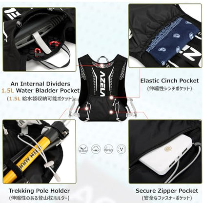 Azarxis Running Water Bottles Flask BPA Free Leakproof Hydration Vest Packs Waist Belt Replacement for Triathlon Marathon Hiking Cycling Climbing Runner - color: #3 Black (7L) + 1.5L White Water Bladder