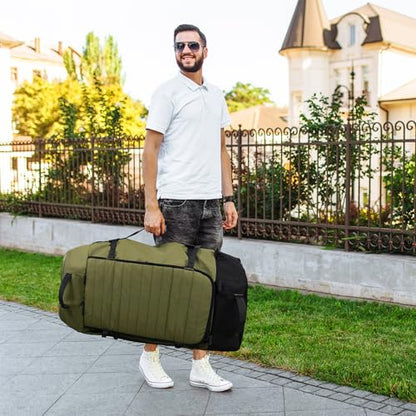 29" 86L Foldable Wheeled Duffle Bag, Waterproof Travel Rolling Backpack with Quilted Bottom, Army Green - color: Green