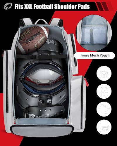 Smasrob Football Equipment Bag, Football Backpack, Football Gear Bag | Separate Shoe Compartment, Insulated Pocket and Fence Hooks, for Adult and Youth - color: Grey