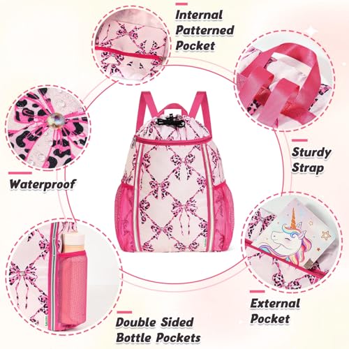 WAWSAM Drawstring Backpack, Bowknot Drawstring Gym Bag, Waterproof Swim Bag for Beach String Cinch Backpack with Two Mesh Water Bottle Pocket - color: Bowknot