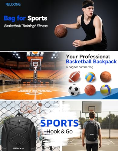 Basketball Backpack Large Sports Bag, Ball Accessories Basketball Equipment Bag with Ball Holder Shoes Compartment - color: Black