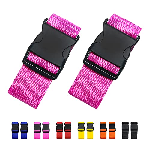 2 Pack Suitcase Straps, Bright Color Adjustable Luggage Belts, TSA Approved (Pink) - color: Pink