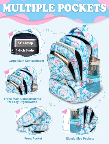 BLUEFAIRY Kids Backpack for Girls Elementary Primary Middle School Bags for Aged 8-10 for Teens Childs Bookbags Back to School Book Bags Mochilas para Niñas de 6 7 8 9 10 Años Tie-dye Blue - color: Light Sky Blue