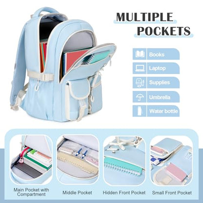 DIGOBAY Backpacks for Girls - 3PCS Girls Backpack with Lunch Box & Pencil Pouch School Backpacks for Elementary Middle High College School Bookbag for Teen Girl Kids Students Blue - color: Bluebeige