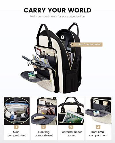 LOVEVOOK Laptop Backpack, Unisex, D-black-beige, 19 x 13.3 x 7.9 in, 1.9 lbs, 30L capacity, 18 pockets, ergonomic shoulder straps, thick EVA foam laptop protection - color: D-black-beige, size: 17-Inch