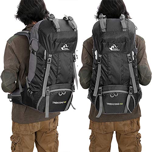 Bseash 60L Waterproof Hiking Camping Backpack with Rain Cover, Large Outdoor Sport Travel Daypack Rucksack for Climbing - color: Black