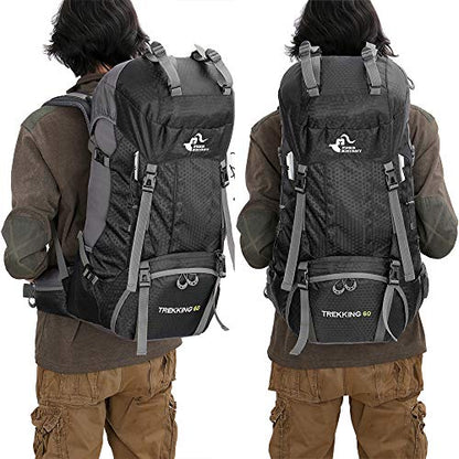 Bseash 60L Waterproof Hiking Camping Backpack with Rain Cover, Large Outdoor Sport Travel Daypack Rucksack for Climbing - color: Black