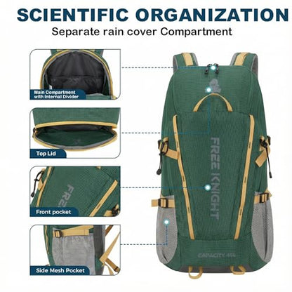 Bseash 45L Waterproof Hiking Camping Backpack with Rain Cover, Outdoor Sport Travel Bag Daypack for Climbing Skiing Cycling (Green) - color: Green