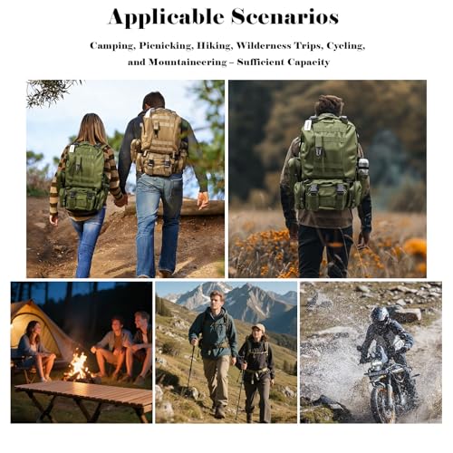 60L Tactical Backpack Military 3-Day Assault Pack, Waterproof Molle System Rucksack with Detachable Bag, Survival Bug Out Backpack for Men & Women(ArmyGreen) - color: Army Green