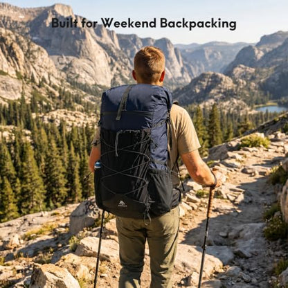 Haimont 40L+15L Roll-Top Backpacking Pack with Rain Cover, Blue | Expandable 55L, Hip Belt Support, Sleeping Pad Carry, Pole Attachments, YKK & Duraflex - color: Blue