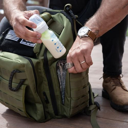 Green Dad Diaper Bag - Molle-Style Military Diaper Backpack Made of Rugged 900D Waterproof Polyester with Wider Extra-Long Straps, Dirty Diapers Pouch, Baby Wipes Dispenser & Insulated Bottle Pockets - color: Green