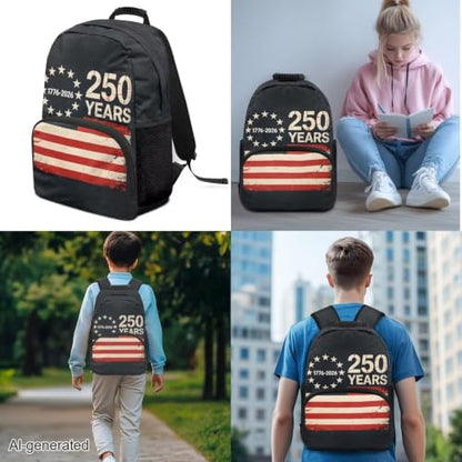 3PCS Backpacks for School 3 in 1 Lightweight American Flag 250 Years 17 Inch Daypacks for Boys Girls School Bag with Insulated Lunch Box Pencil Case - color: American Flag 250 Years