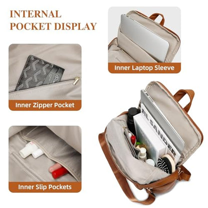 KKXIU Backpack Purse for Women - Multi-pocket Leather backpack for Travel, Work & School with Anti-Theft Lock Pocket, Luggage Strap & Water Bottle Pockets - 13x14x5.2 Inch, 1.67lb (Brown) - color: Brown
