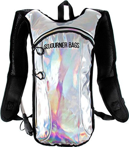 Sojourner Rave Hydration Pack - Hydration Backpack - Hydropack with 2L Bladder - Water Backpack for Festivals, Hiking, Running, Biking and More - color: Holographic - Silver