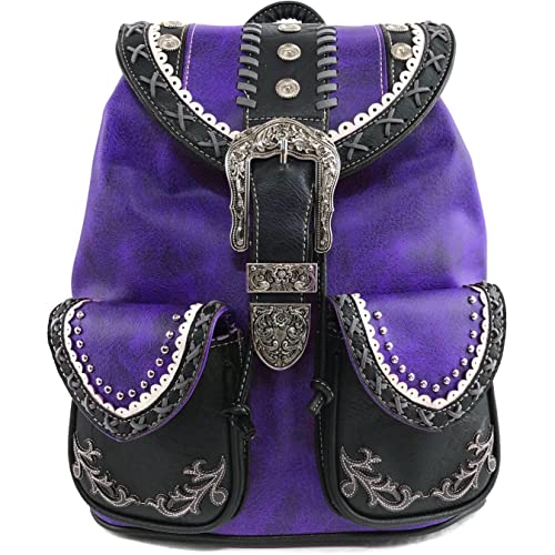 Zelris Western Country Floral Buckle Conceal Carry Rucksack Backpack (Purple) - color: Purple