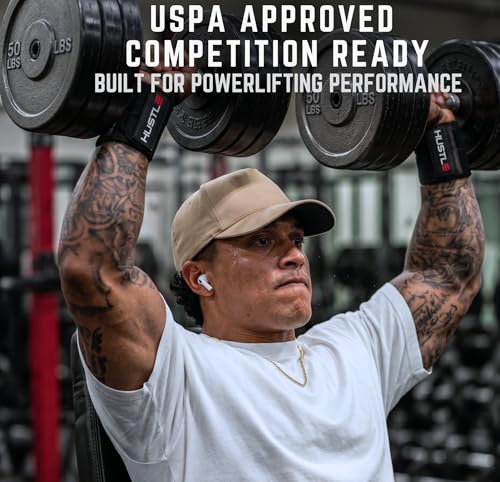 Hustle Athletics Wrist Wraps for Weightlifting, USPA-Approved 18" Wrist Support Straps for Bench Press, Squats & Overhead Press, Heavy-Duty Gym Wraps for Men and Women