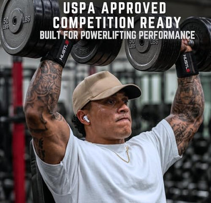 Hustle Athletics Wrist Wraps for Weightlifting, USPA-Approved 18" Wrist Support Straps for Bench Press, Squats & Overhead Press, Heavy-Duty Gym Wraps for Men and Women