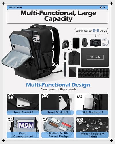 winspansy Travel Backpack for Women Men Essentials Carry on Luggage Flight Approved Personal Item Travel Bag Work Laptop Backpack Waterproof Weekender Bags for Women Mochila de Viaje Black - color: B7-black-no Vacuum Bag
