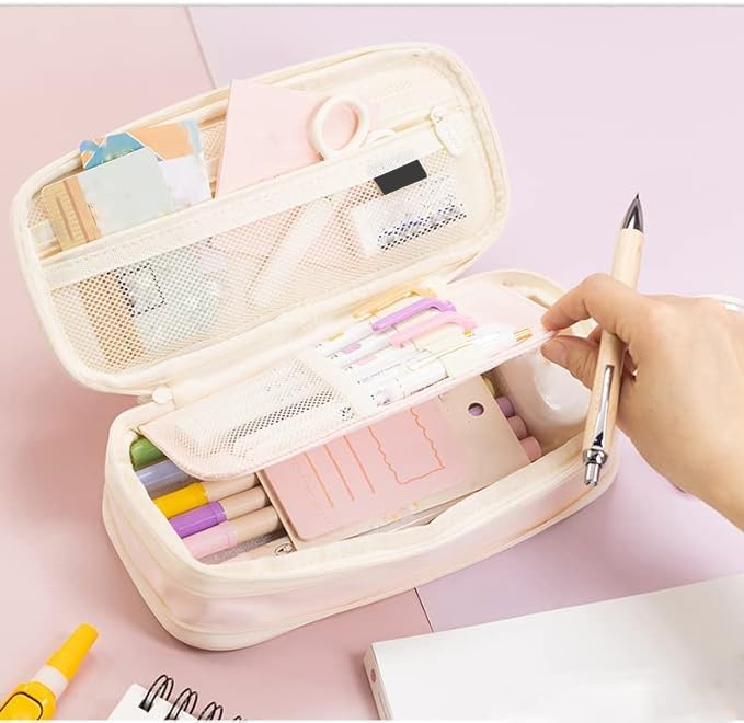Arnuixty Large Storage Pencil Case Pen Bag with Zipper Big Capacity Pouch Organizer for Office Travel Holder Box - color: Navy Blue
