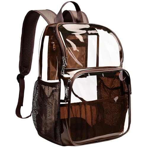 Clear Backpack,See Through Backpack School Approved Heavy Duty Clear Backpack Transparent Bookbag for College Work Travel Security,Coffee - color: Coffee
