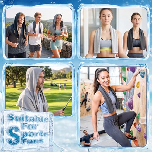 Honoson 20 Pcs12x25 Inch Cooling Hoodie Towel Bulk for Neck and Face 40x12 Inch Quick Dry Sweat Towels Instant Ice Cold Towel for Hot Weather Run Yoga Gym(Light Gray,Dark Gray) - color: Light Gray,dark Gray