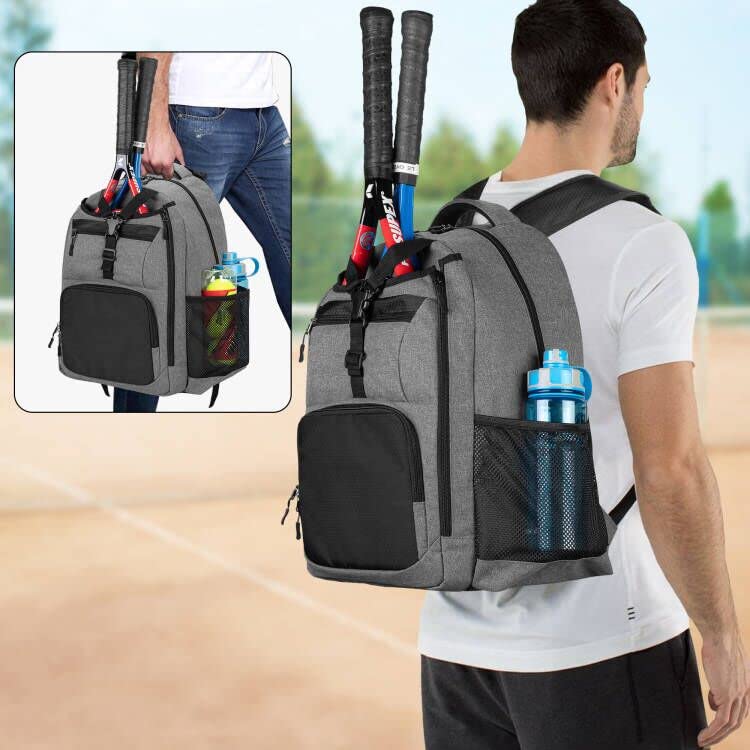 DSLEAF Tennis Bag for Men/Women to Hold 2 Rackets, Tennis Backpack with Separate Shoe Space for Tennis Sport - color: Grey