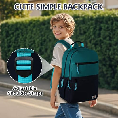 VASCHY School Backpack, Lightweight Classic Cute Aesthetic Bookbag Daypack for Teen Boys Traveling/Gym/Middle School Navy Green - color: Navy Green-l, size: Large-17in