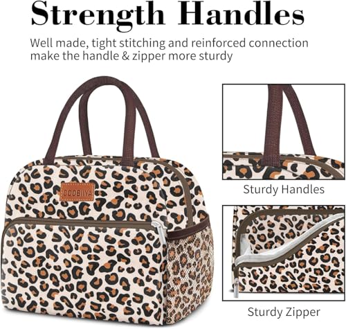 Coobiiya Lunch Box Lunch Bag for Women Adults Men, Reusable Cute Lunch bag - Leakproof, Insulated Lunch Box Tote with Large Capacity, Cooler Container for Work/Travel/Office - color: Leopard