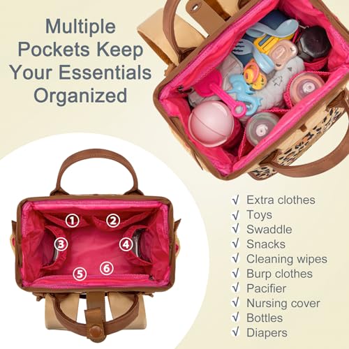 Montana West Wrangler Aztec Diaper Bag Backpack Western Backpacks for Moms Baby Essentials Bag with Twist-Lock Closure, Insulated Pockets, Portable Changing Pad, Stroller Straps, Pacifier Case - color: Leopard Print