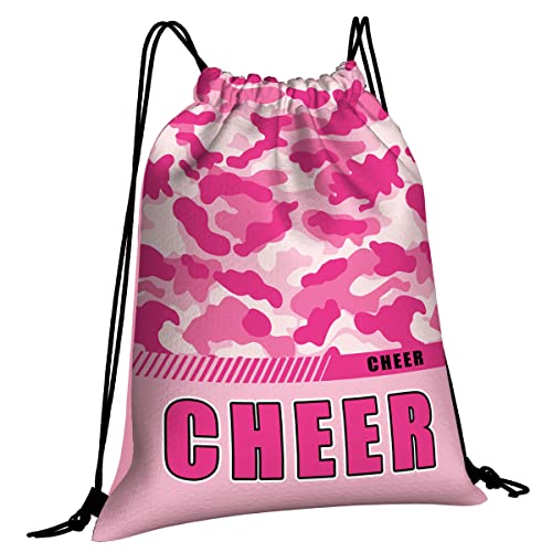 Drawstring Backpack Waterproof Gym Drawstring Bags Sports String Bag Camo Sackpack-Pink Cheer Drawstring Bag - color: Cheer Drawstring Bags-camo Pink