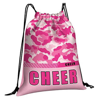 Drawstring Backpack Waterproof Gym Drawstring Bags Sports String Bag Camo Sackpack-Pink Cheer Drawstring Bag - color: Cheer Drawstring Bags-camo Pink