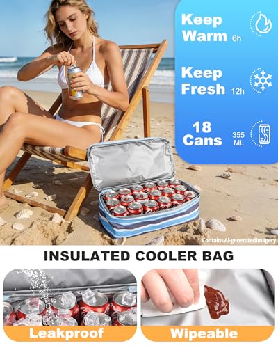 CaCTOUR Beach Bag with Cooler Compartment,Mesh Beach Bag Dry Wet Detachable with Zipper Pockets,Waterproof Sandproof Pool Bag - color: Blue
