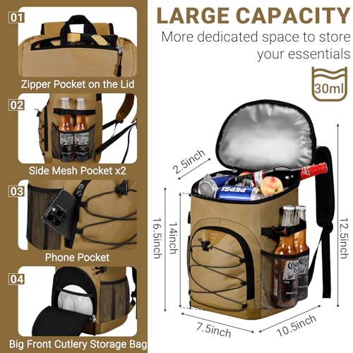 NECKORY Cooler Backpack, Lightweight and Soft Backpack Cooler for Men Women, Insulated Lunch Bag for Camping Traveling Hiking - color: Coffee