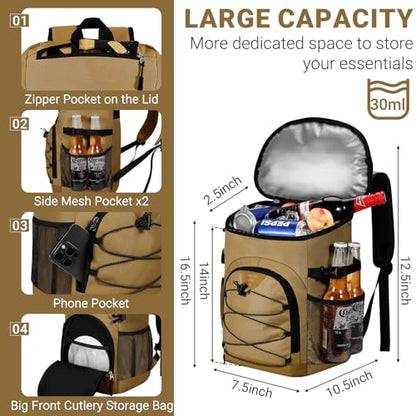 NECKORY Cooler Backpack, Lightweight and Soft Backpack Cooler for Men Women, Insulated Lunch Bag for Camping Traveling Hiking - color: Coffee