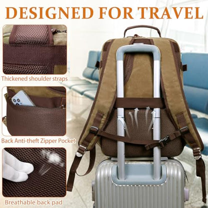 BOVIP Travel Backpack for Men Carry On Backpack Flight Approved Personal Item Backpack, 18.4 inch Laptop Backpack Casual Daypack Weekender Business Hiking Backpack, Brown - color: Brown, size: 18.4 inch