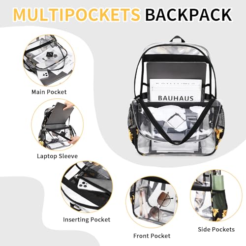 MUSEVOS Clear Backpack for School, Heavy Duty PVC Transparent Bookbag for Girls Stadium Approved See Through Backpack, Sunflowers - color: Sunflowers