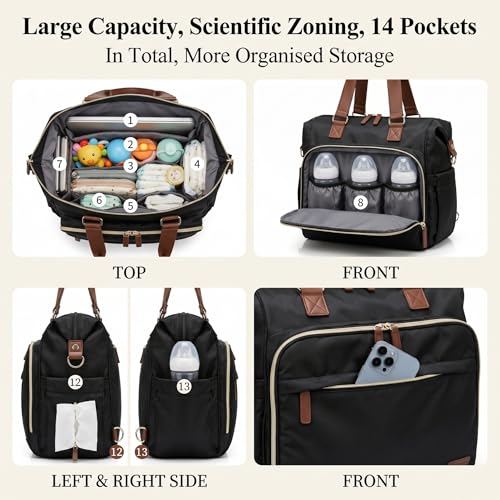 Diaper Bag Backpack Mommy Bag Large Capacity Diaper Backpack Travel Essential Baby Diaper Bag for Mom and Dad, Black - color: Black