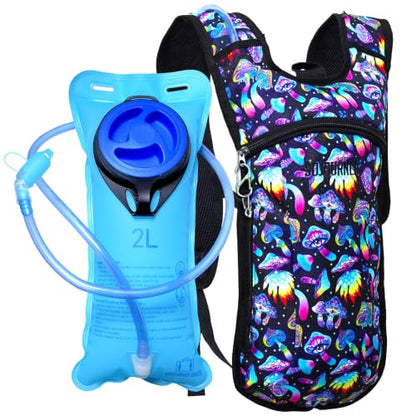 Sojourner Rave Hydration Pack - Hydration Backpack - Hydropack with 2L Bladder - Water Backpack for Festivals, Hiking, Running, Biking and More - color: Magic Mushroom