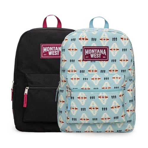 Montana West Backpack for Women Men 2 PCS Lightweight College Bookbags Casual Daypack Backpacks for Commute & Travel - color: Western Jean