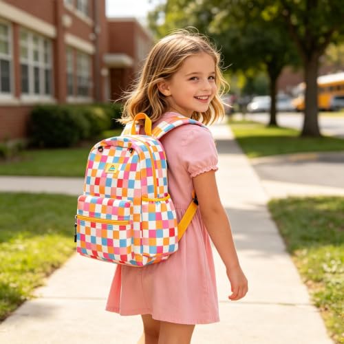 STEAMEDBUN Kids Backpack for Boys Girls 5-8, 15inch Girls Boys Backpacks Kindergarten - color: Lively Checkerboard, size: SMALL-15"H(fit folder)