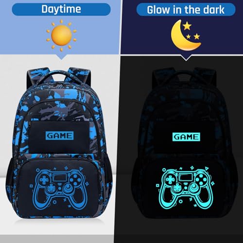 Glow in The Dark Backpack for Boys - Game Boys Backpack for Kids Children Teens Elementary Middle School - 17″ Gamer Bookbag Travel Back Pack for Age 6-18 - color: Game002-backpack Only