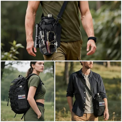 Water Bottle Holder with Strap - Tactical Insulated Water Bottle Sleeve with MOLLE System Water Bottle Cover Cross-Body Pouch for Walking Hiking Camping Gym 32oz&40oz - color: All Black