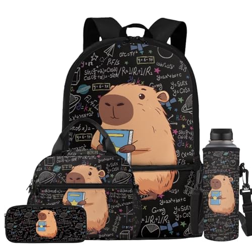 Capybara Backpack for Girls Back to School Backpack with Lunch Box Pencil Case and Water Bottle Holder 4PCS Set Girls Backpacks Ages 8-10 Large Capacity School Supplies - color: Capybara