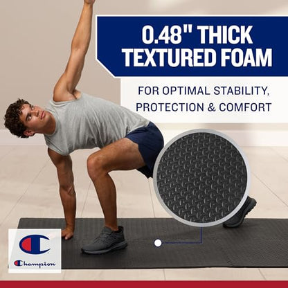 Champion Interlocking Foam Floor Tiles, 12mm Thick EVA Foam Exercise Mat Set with 6 Interlocking Mats & 10 Border Pieces, Non-Slip Cushioned Flooring for Home Workout, Yoga, Stretching, and Pilates