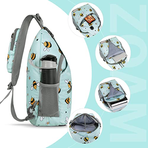 ZOMAKE Sling Bag,Small Crossbody Sling Backpack,Water Resistant Shoulder Daypack for Travel,Anti Thief Chest Bag for Hiking(Bee Blue) - color: Bee Blue